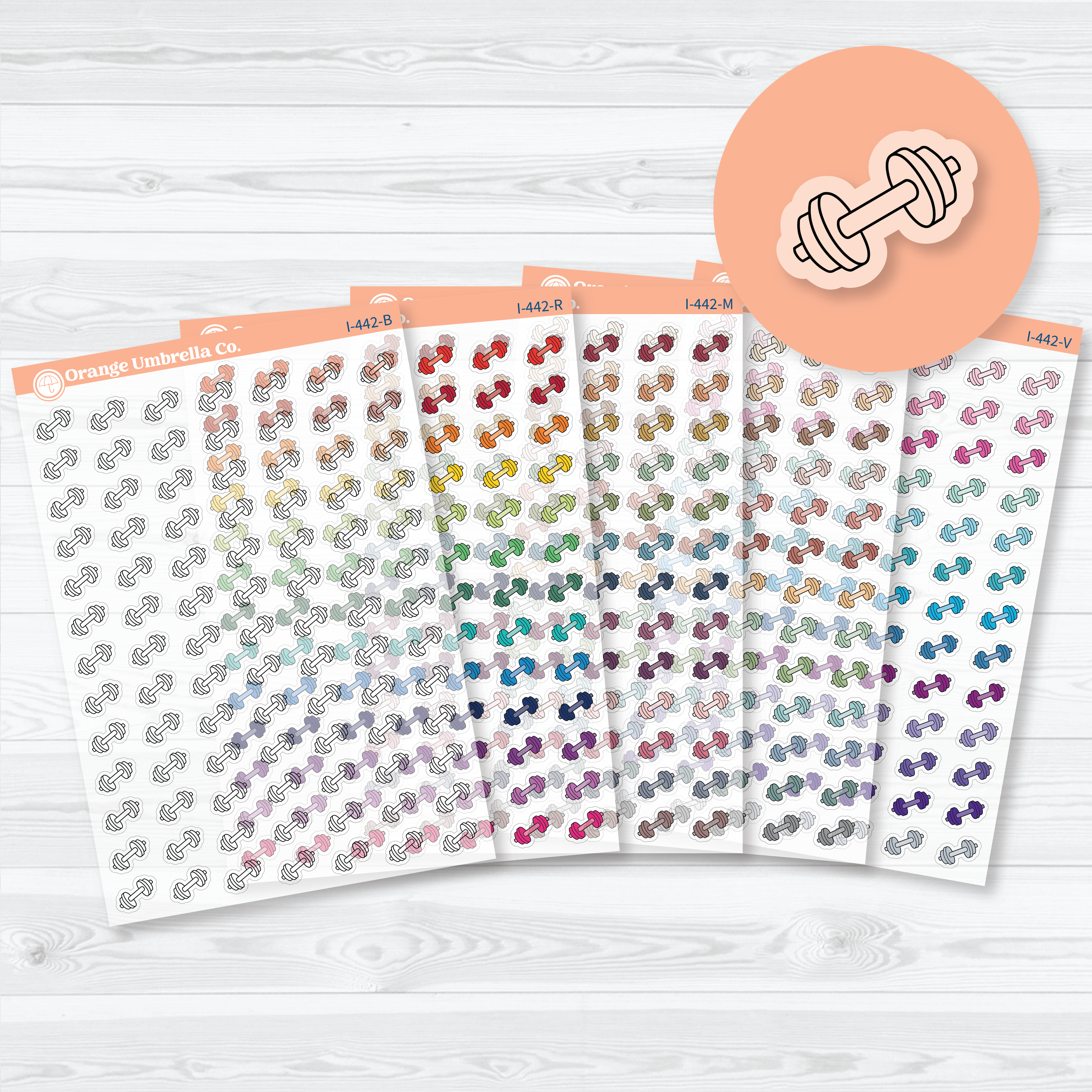 Hand Doodled Dumbbell Icons | Clear Matte Planner Stickers | I-442-CM
