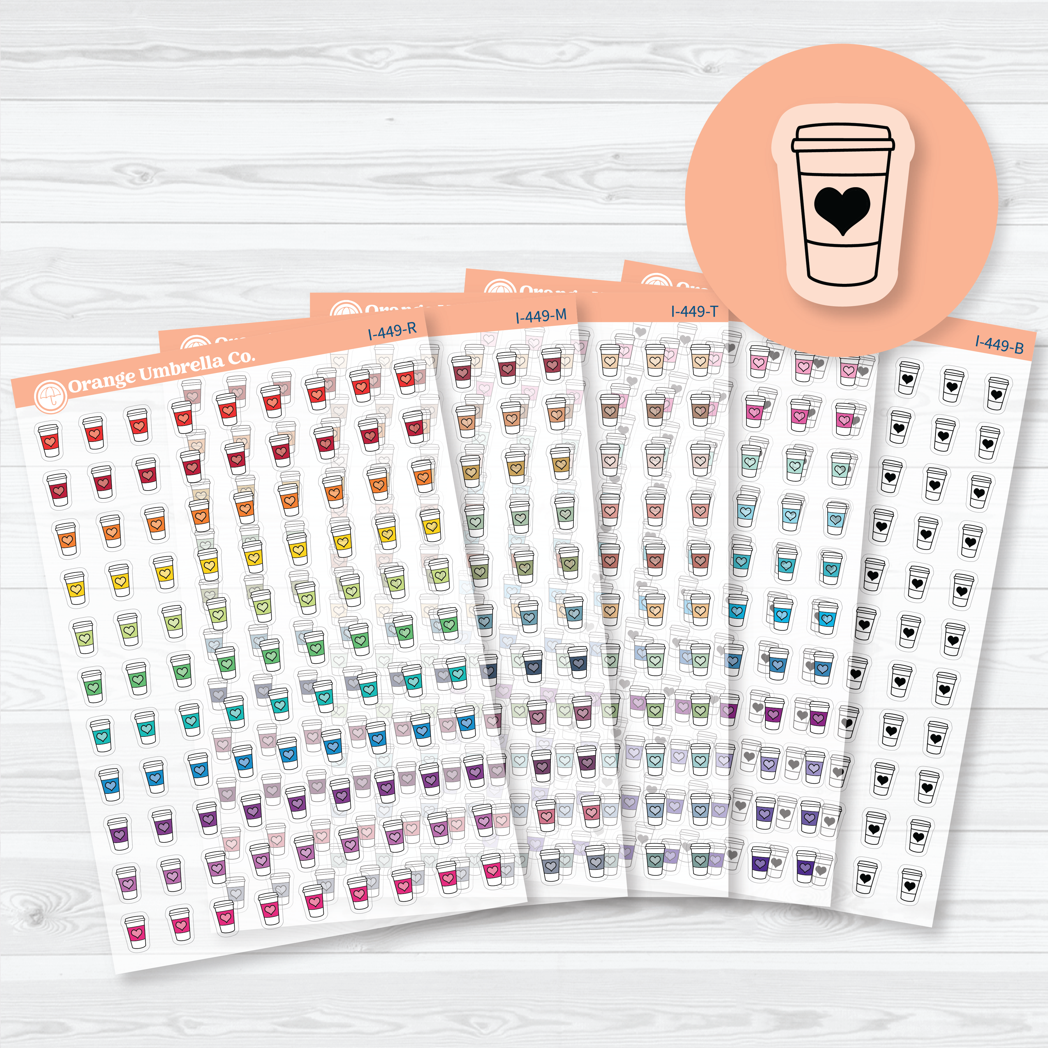 Hand Doodled Coffee Cup Clear Matte Planner Stickers | Coffee Icon Planner Stickers | I-449-CM