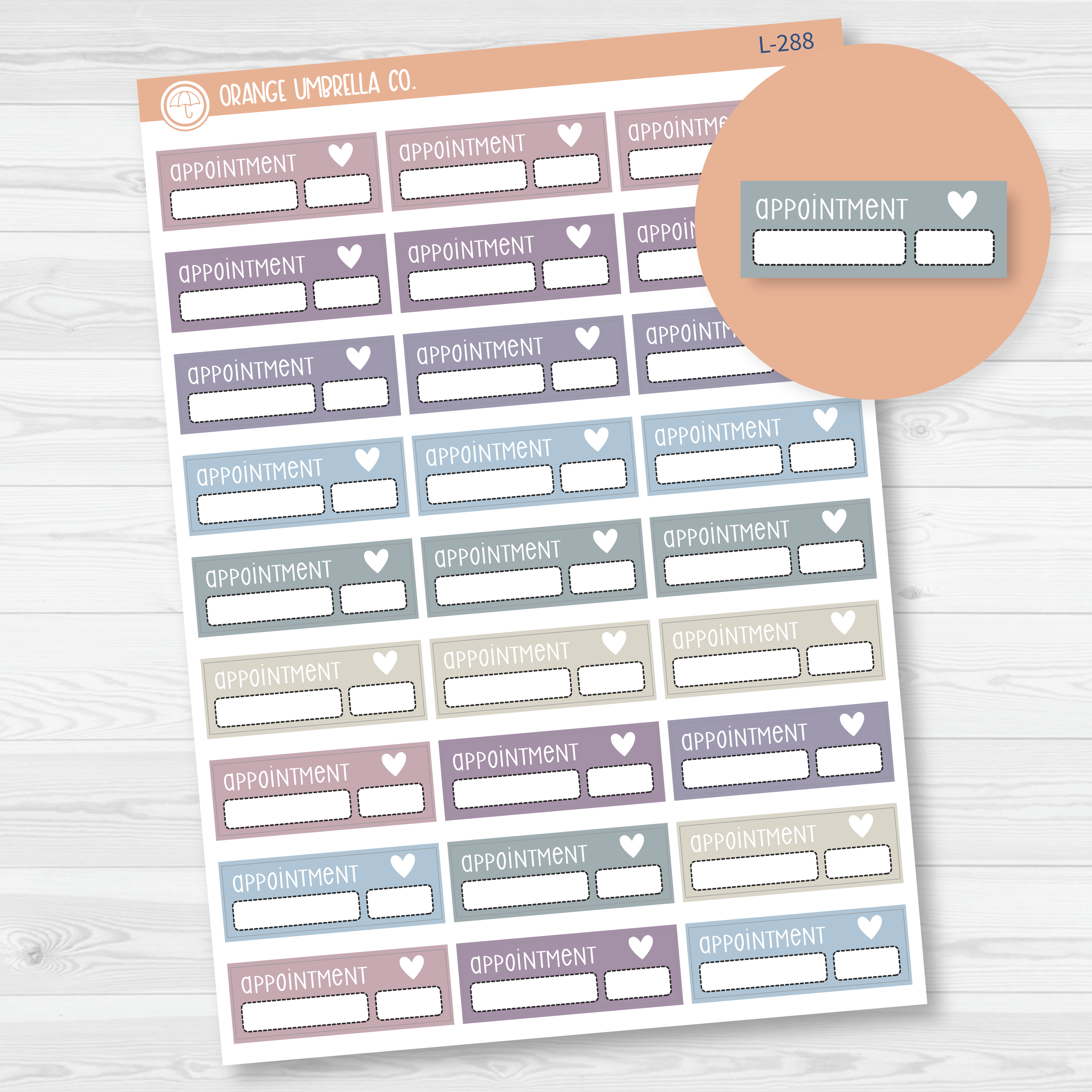 Appointment Script Planner Stickers - 1/4 Box | F3 FCanvas Color | L-288