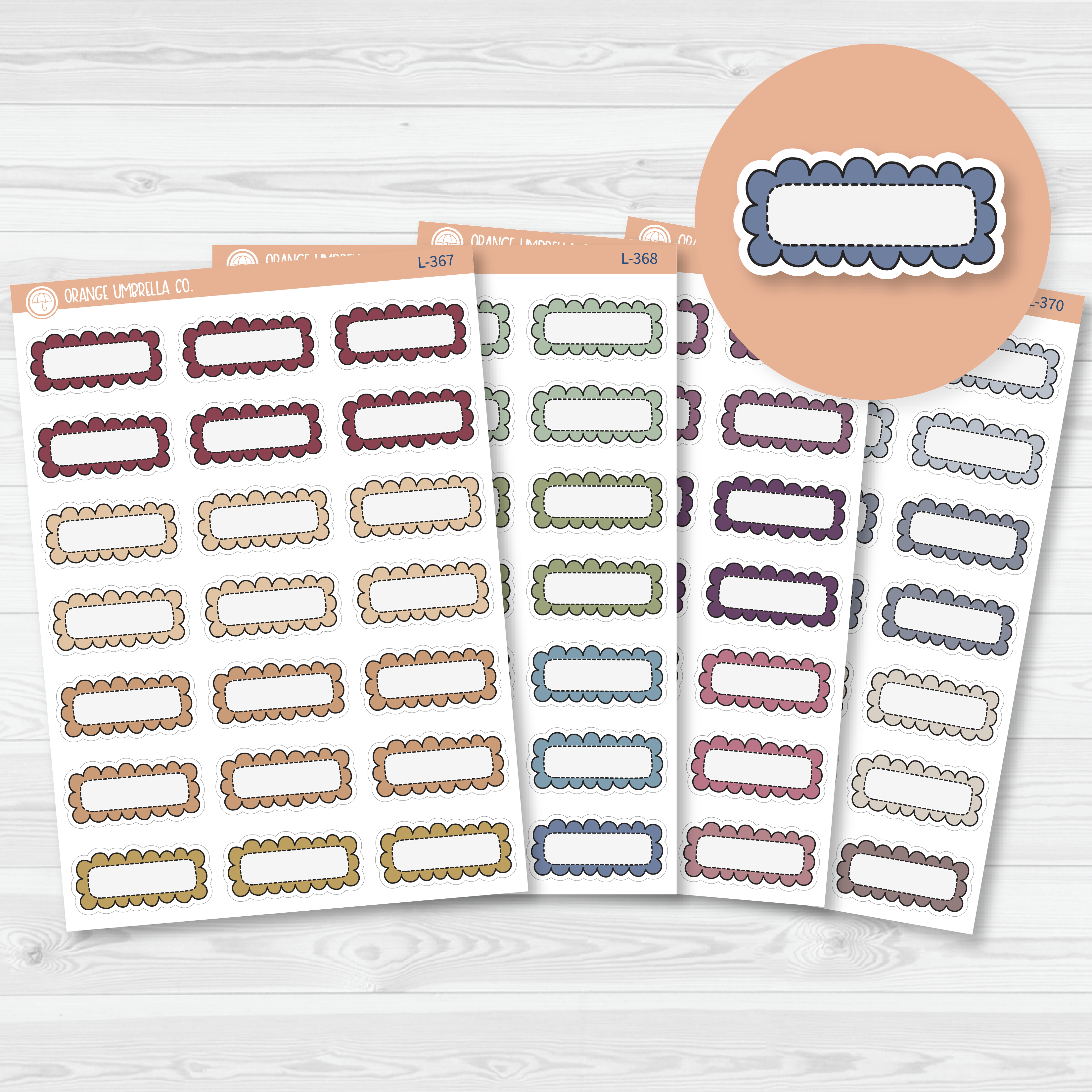 Scalloped Quarter Box Planner Stickers | Muted | L-367-L-370