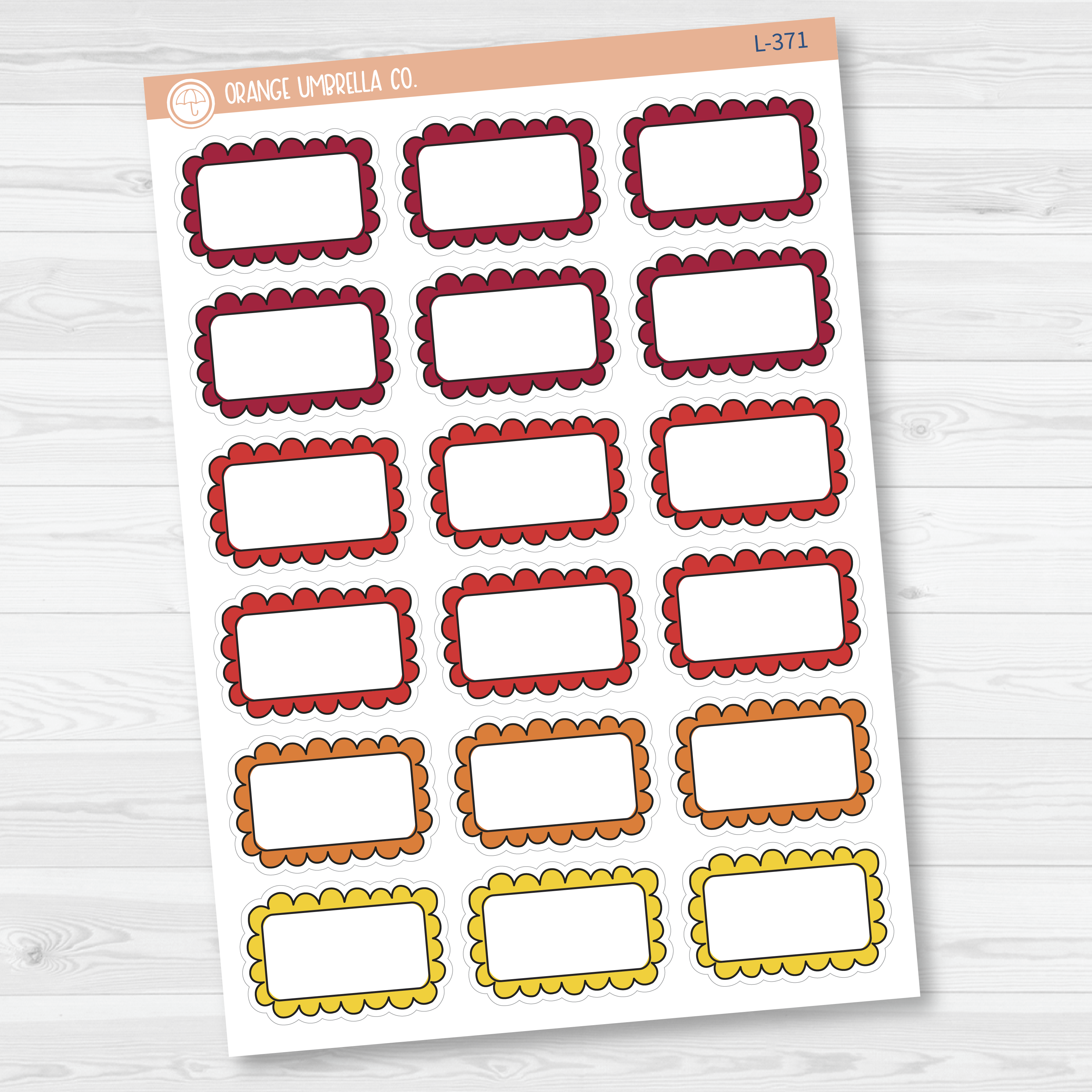 Scalloped Half Box Planner Stickers | Brights | L-371-L-373