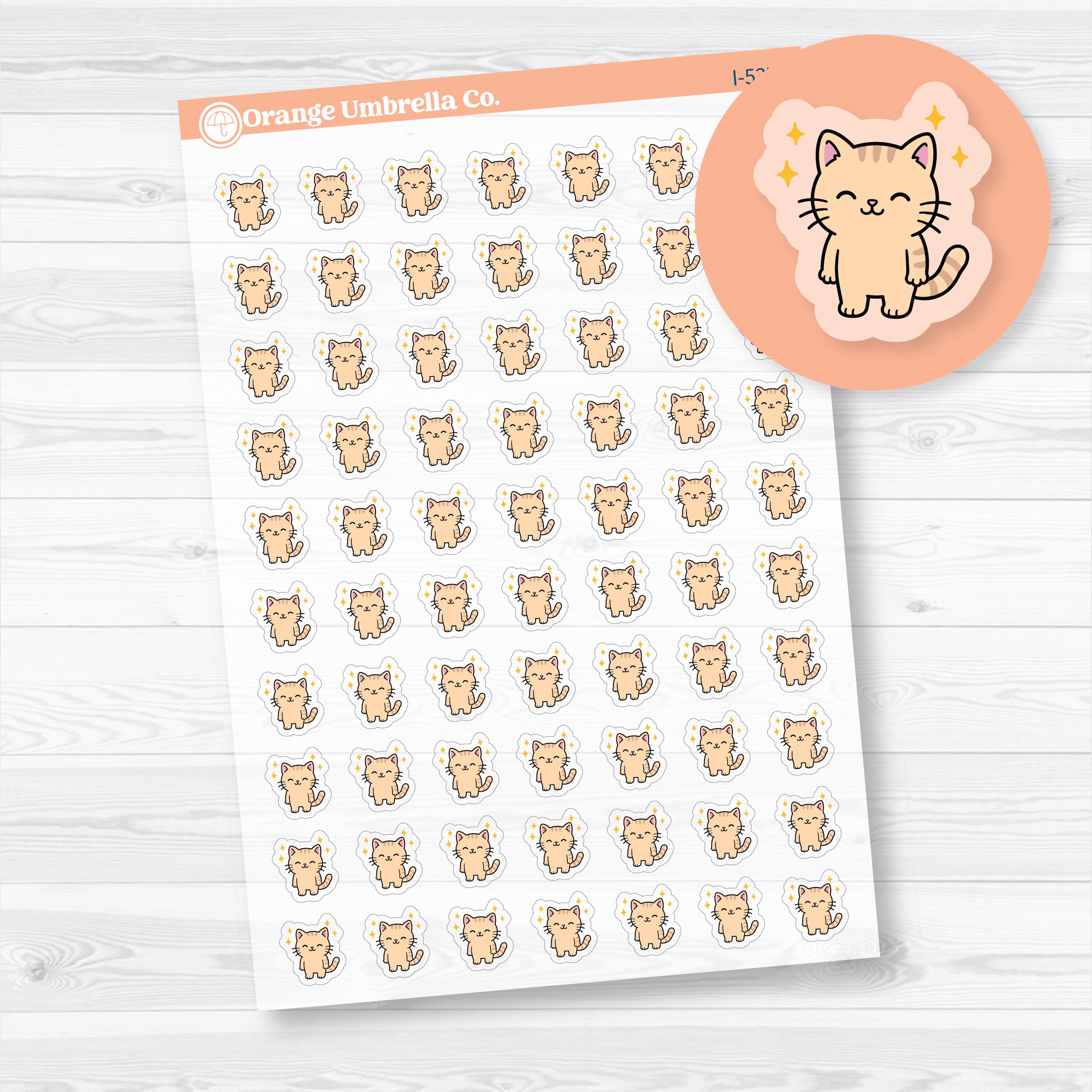 Mini Happy Spazz clear matte cat planner stickers featuring transparent orange cat icon stickers for planners, journals, and calendars.