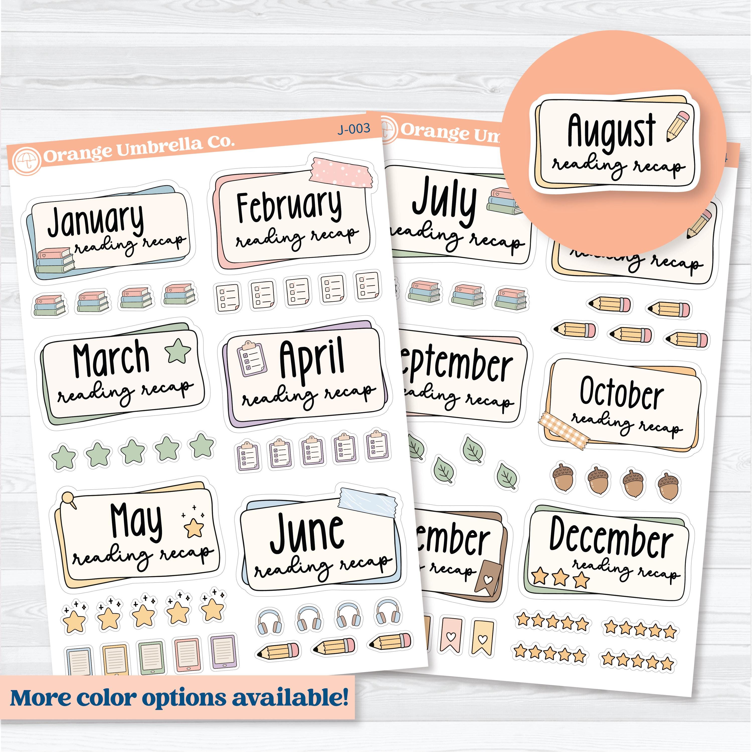 Monthly reading list planner stickers for reading journals with l