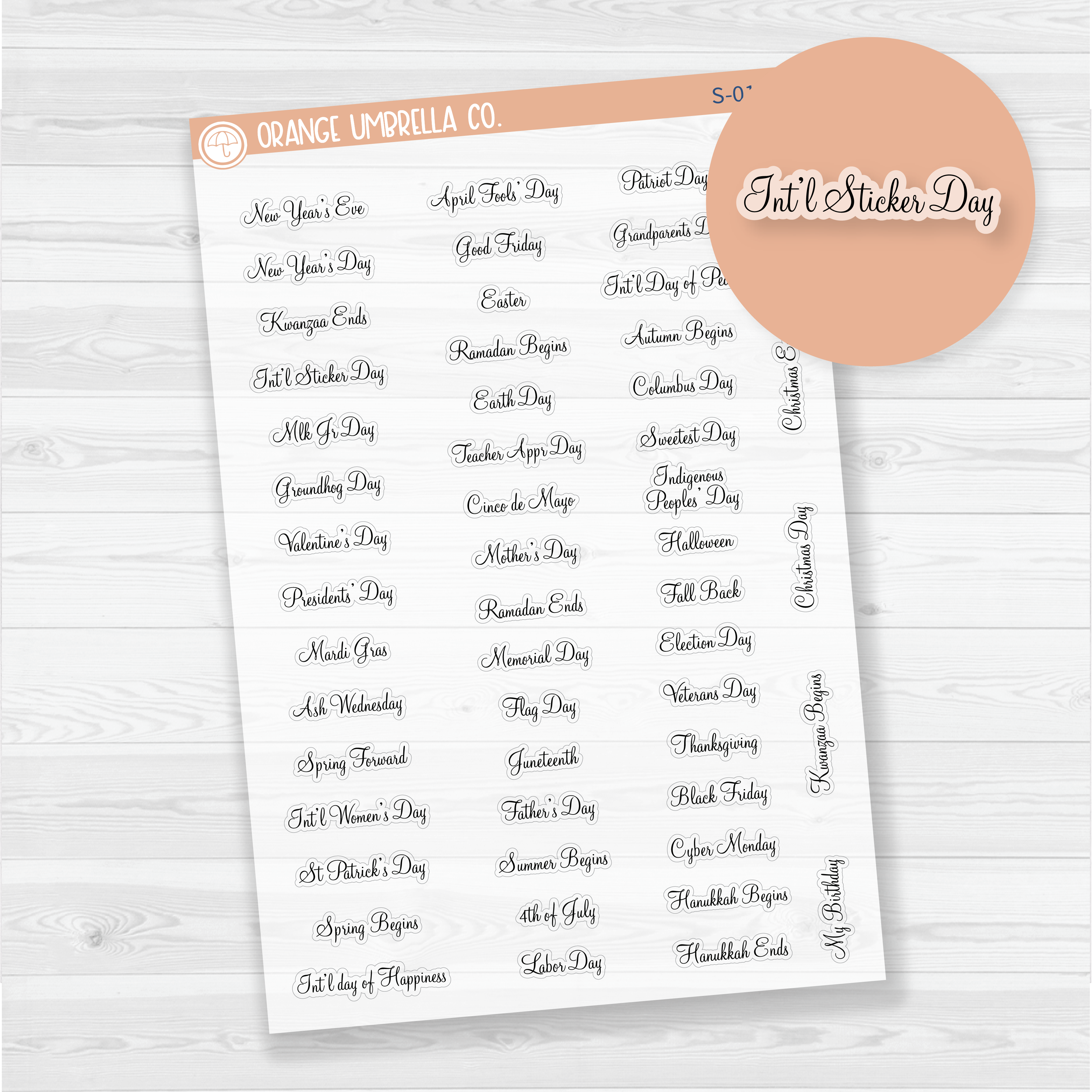 US Holidays Script Planner Stickers | F4 Clear Matte | S-015-BCM