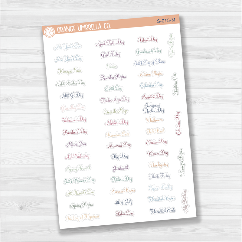 US Holiday Script Planner Stickers | F4 | S-015