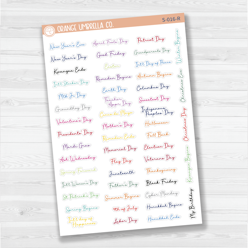 US Holiday Script Planner Stickers | F5 | S-016