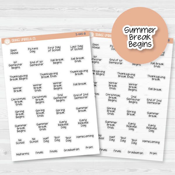 School Related Holiday - Mini Script Planner Stickers | FJP | S-445