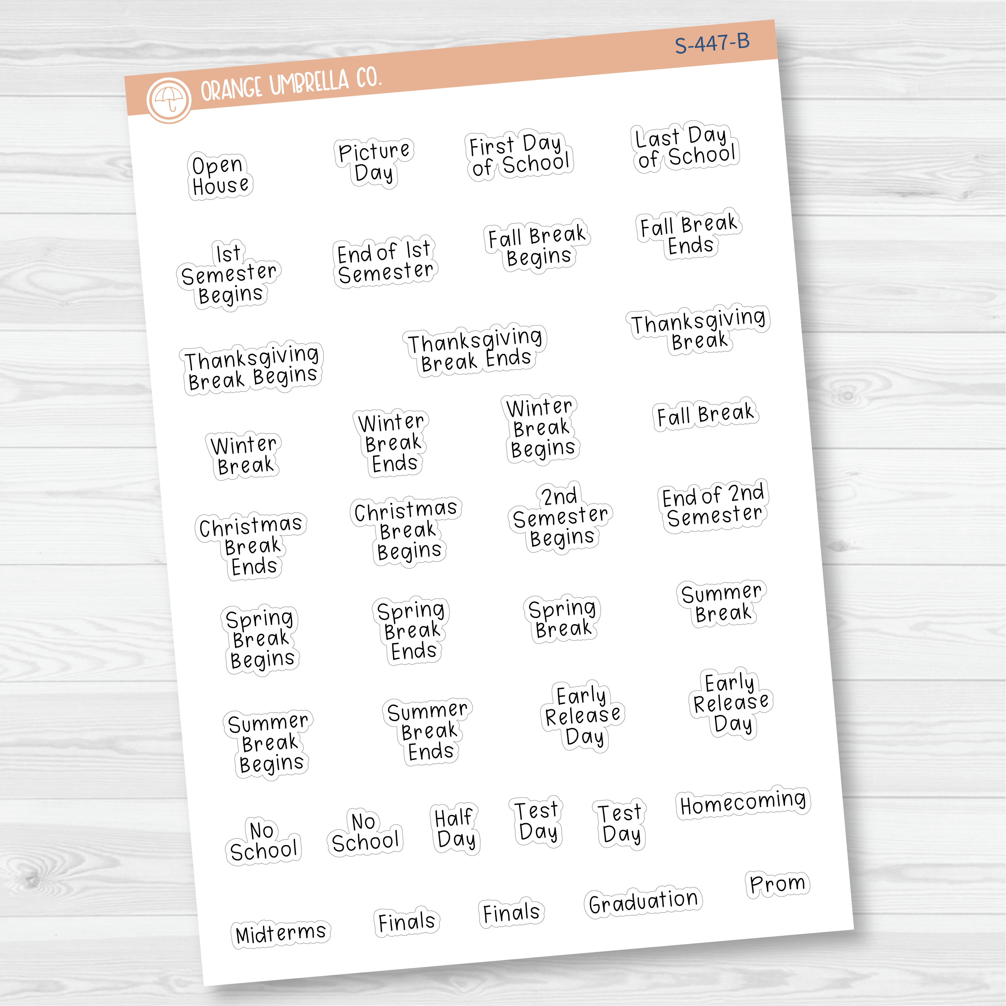 School Related Holiday - Mini Script Planner Stickers | JF | S-447-B