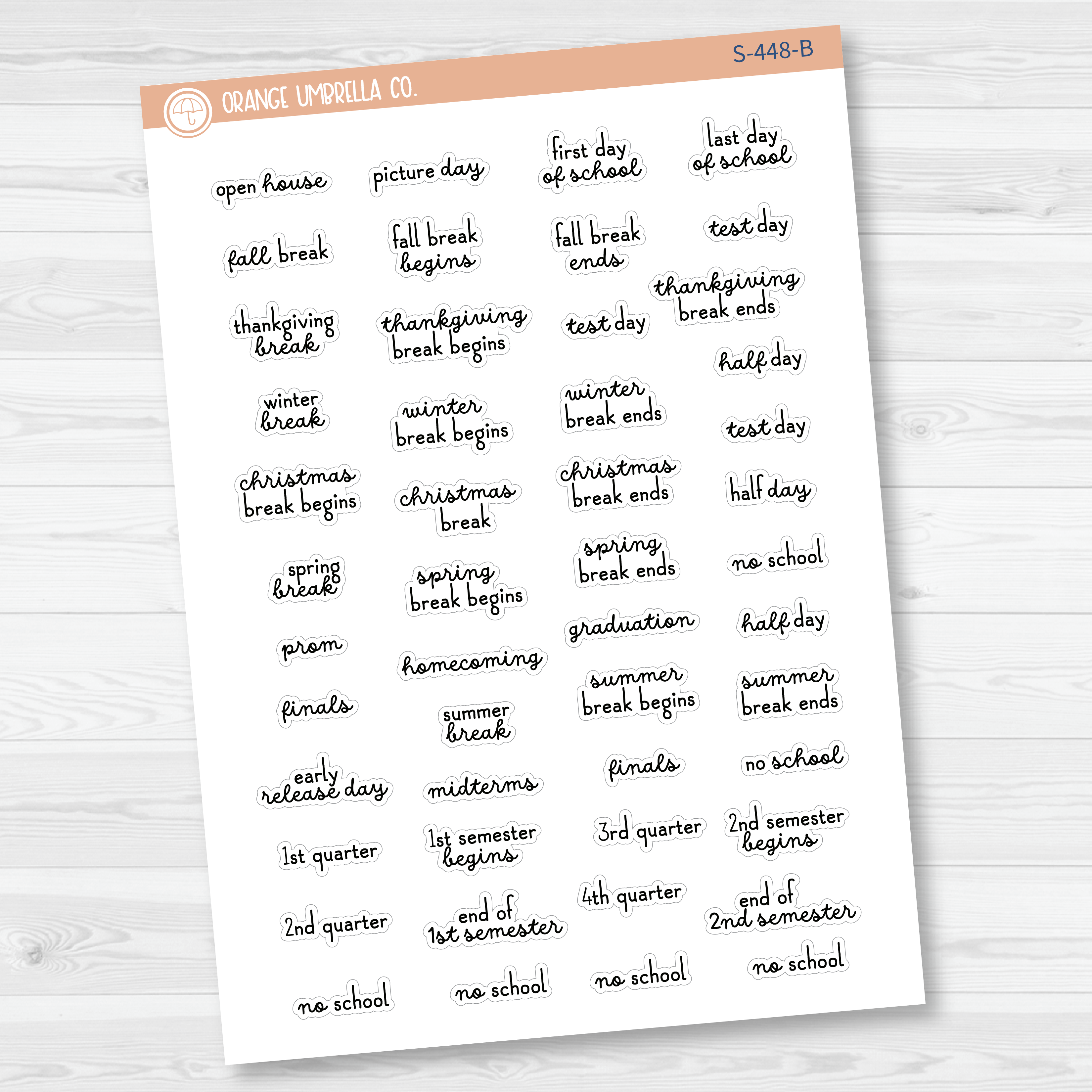 School Related Holiday - Mini Script Planner Stickers | F16 | S-448-B