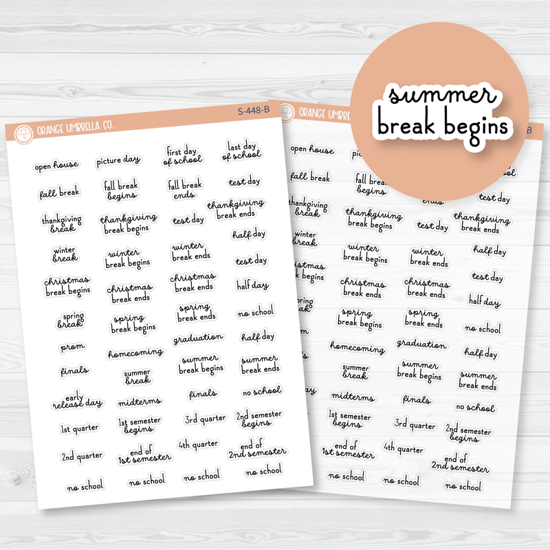 School Related Holiday - Mini Script Planner Stickers | F16 | S-448-B