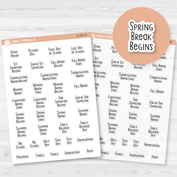 School Related Holiday - Mini Script Planner Stickers | F3 | S-450-B