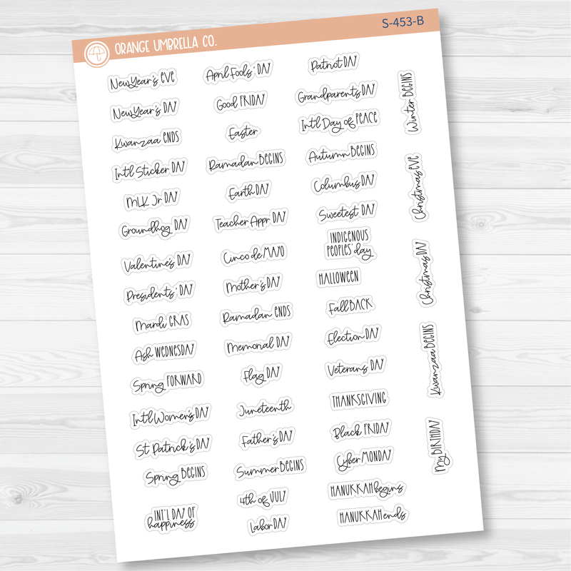 US Holiday - Mini Script Planner Stickers | FC12 | S-453