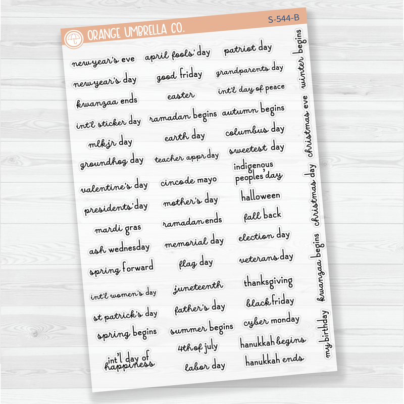 US Holiday Script Planner Stickers and Labels | F16 | S-544