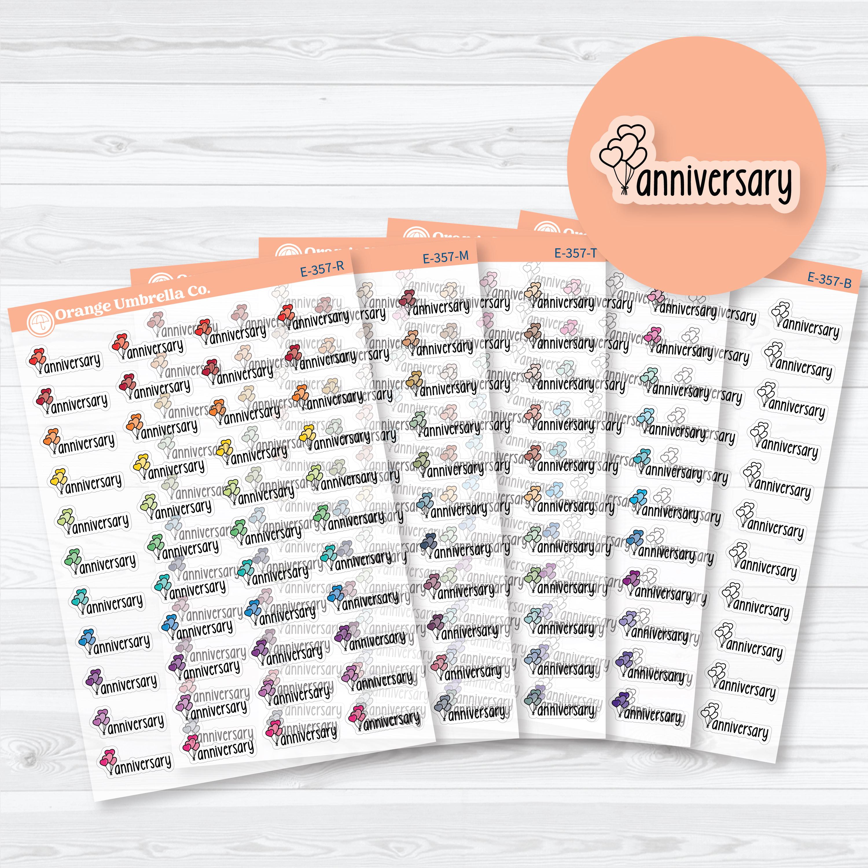 clear matte anniversary planner stickers with doodled heart balloon design for tracking special dates and celebrations