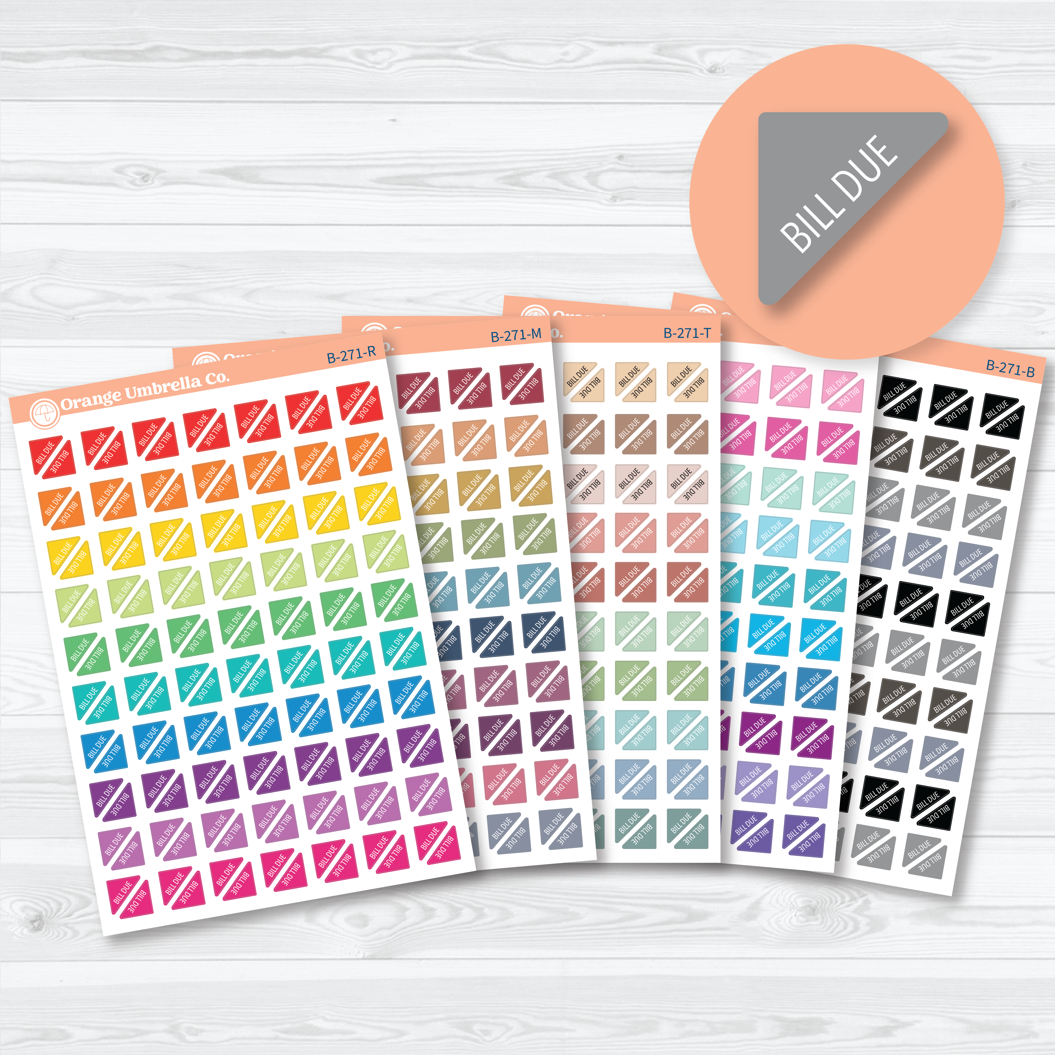 White matte Bill Due Mini Corner Planner Stickers featuring compact corner flags for tracking bill due dates, budgeting, monthly expenses, and planner organization
