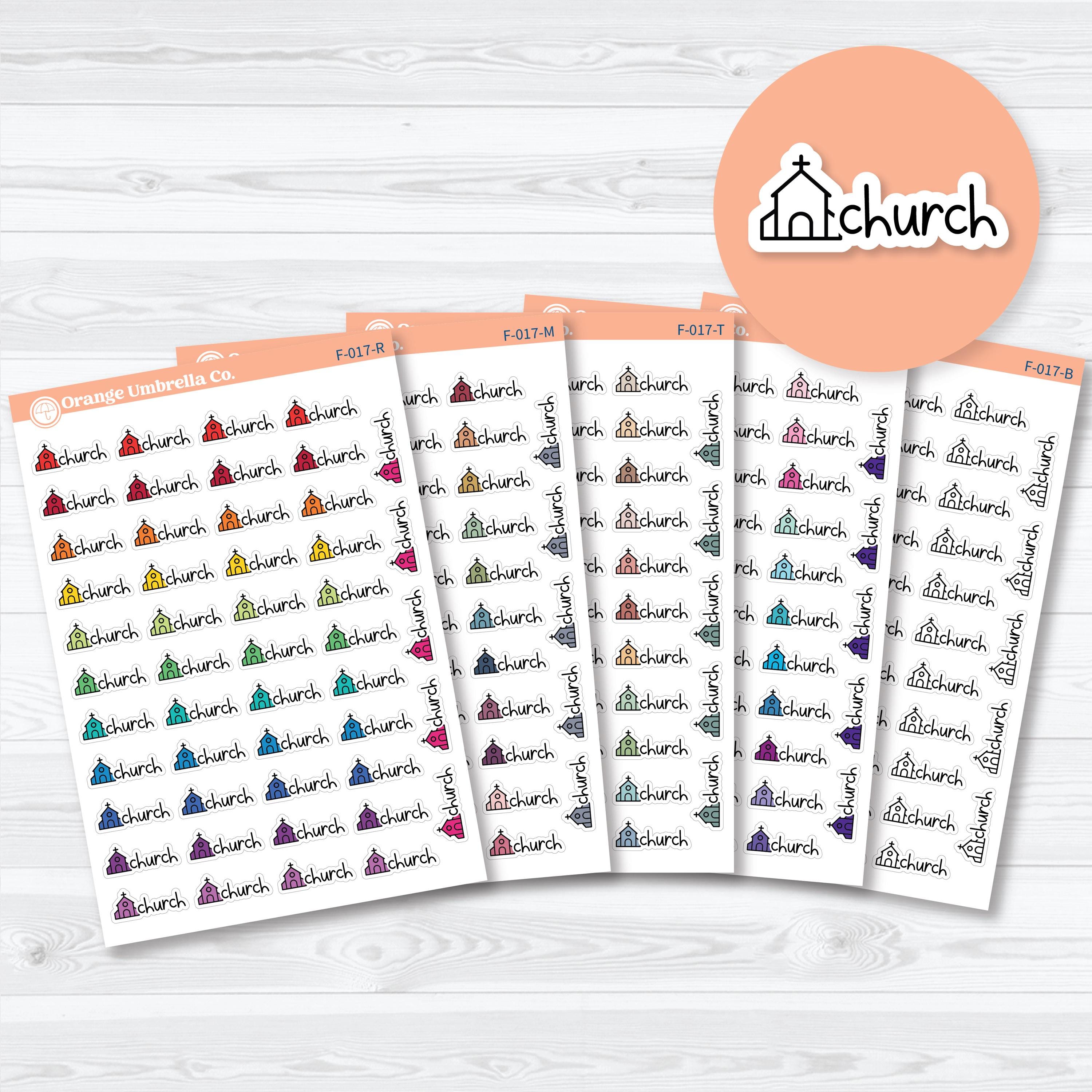church planner stickers F21 script with church icon for marking sunday services and faith events