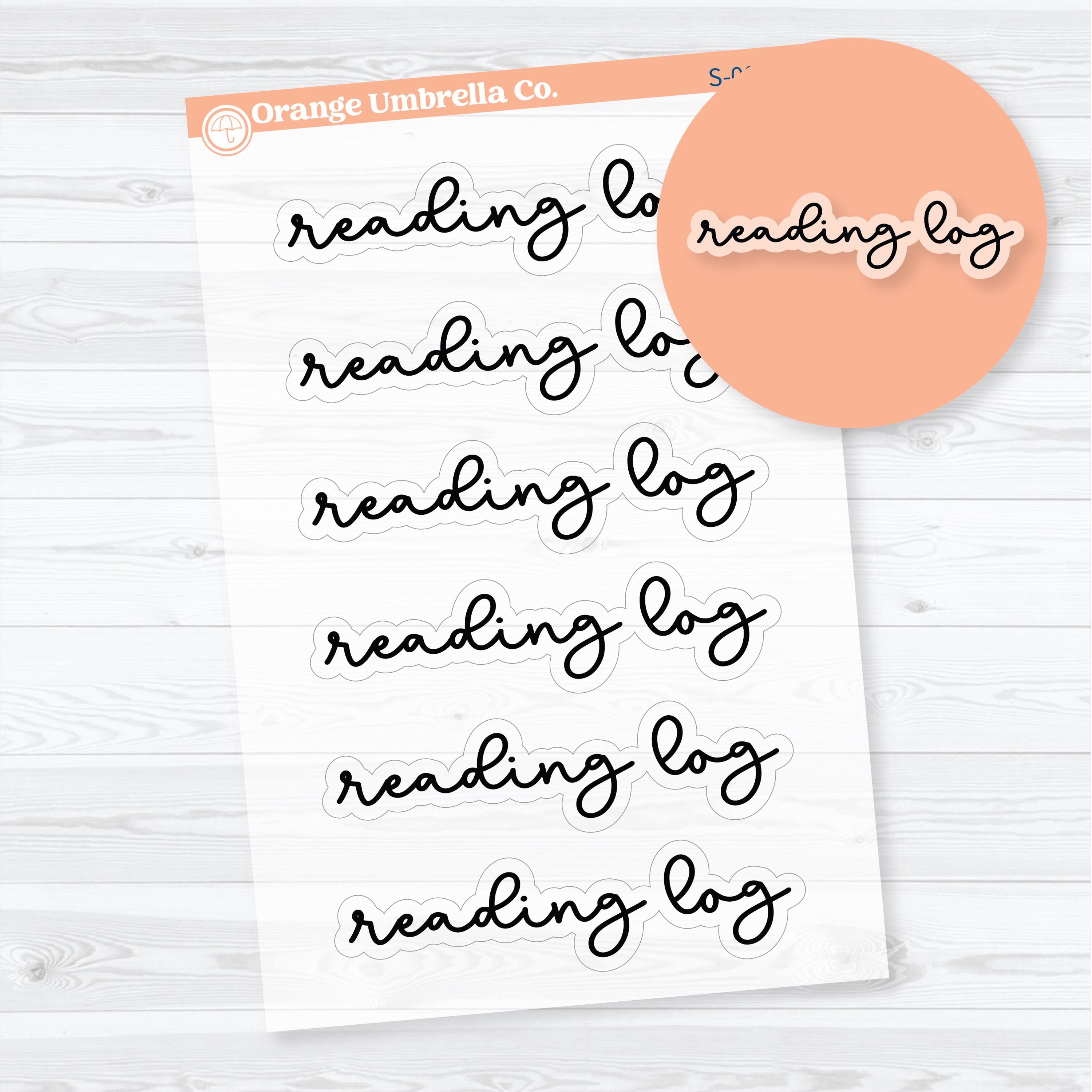 Clear matte transparent reading log script header stickers for book trackers, reading journals, and reading challenge layouts