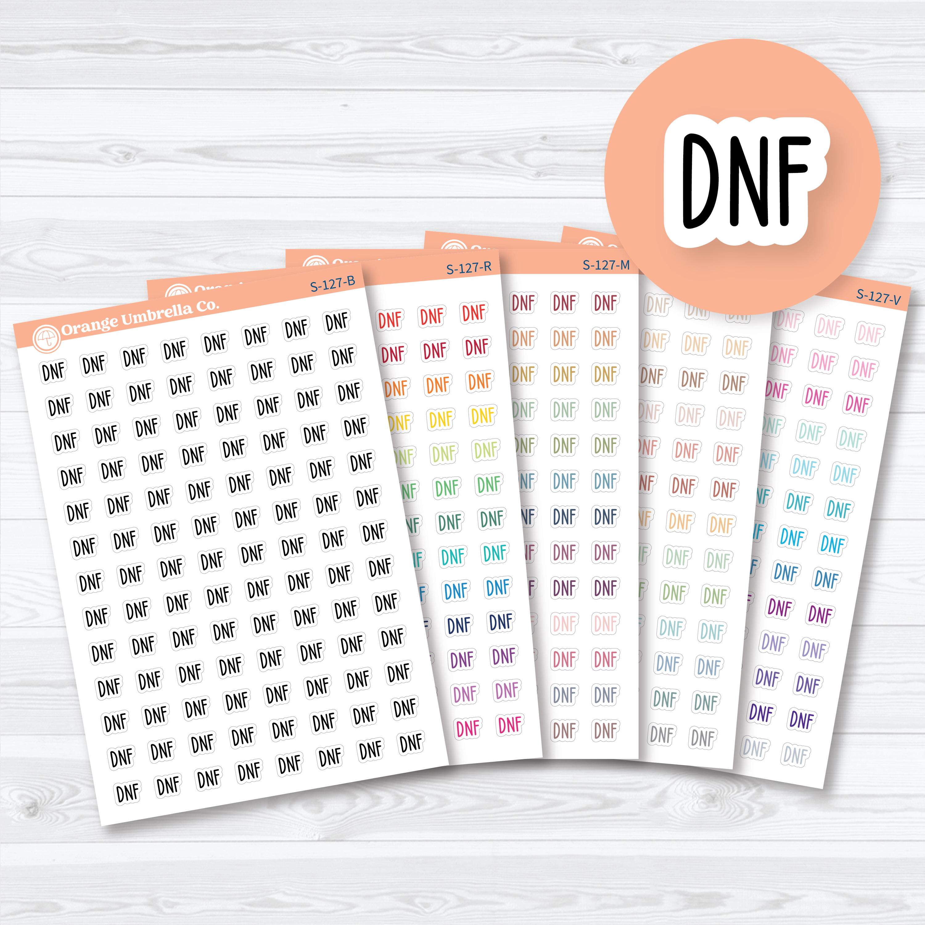 Did Not Finish script planner stickers for reading journals, book trackers, book planners, reading logs, and book club notebooks.