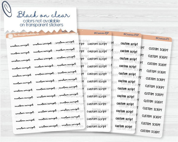 Hobonichi Cousin Custom Clear Script Sticker | Choose Font & Finish | Clear Glossy & Clear Matte Planner Stickers ** 1 word/phrase per sheet*** | hobocustom-clear