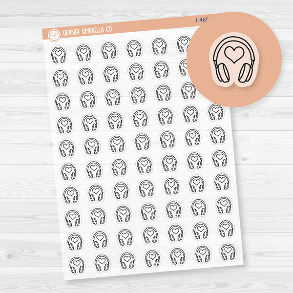 Hand Doodled Headphones Icon Planner Stickers | Clear Matte | I-465-BCM