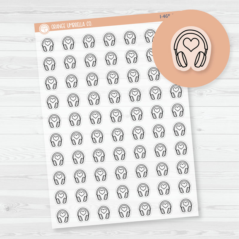 Hand Doodled Headphones Icon Planner Stickers | Clear Matte | I-465-BCM