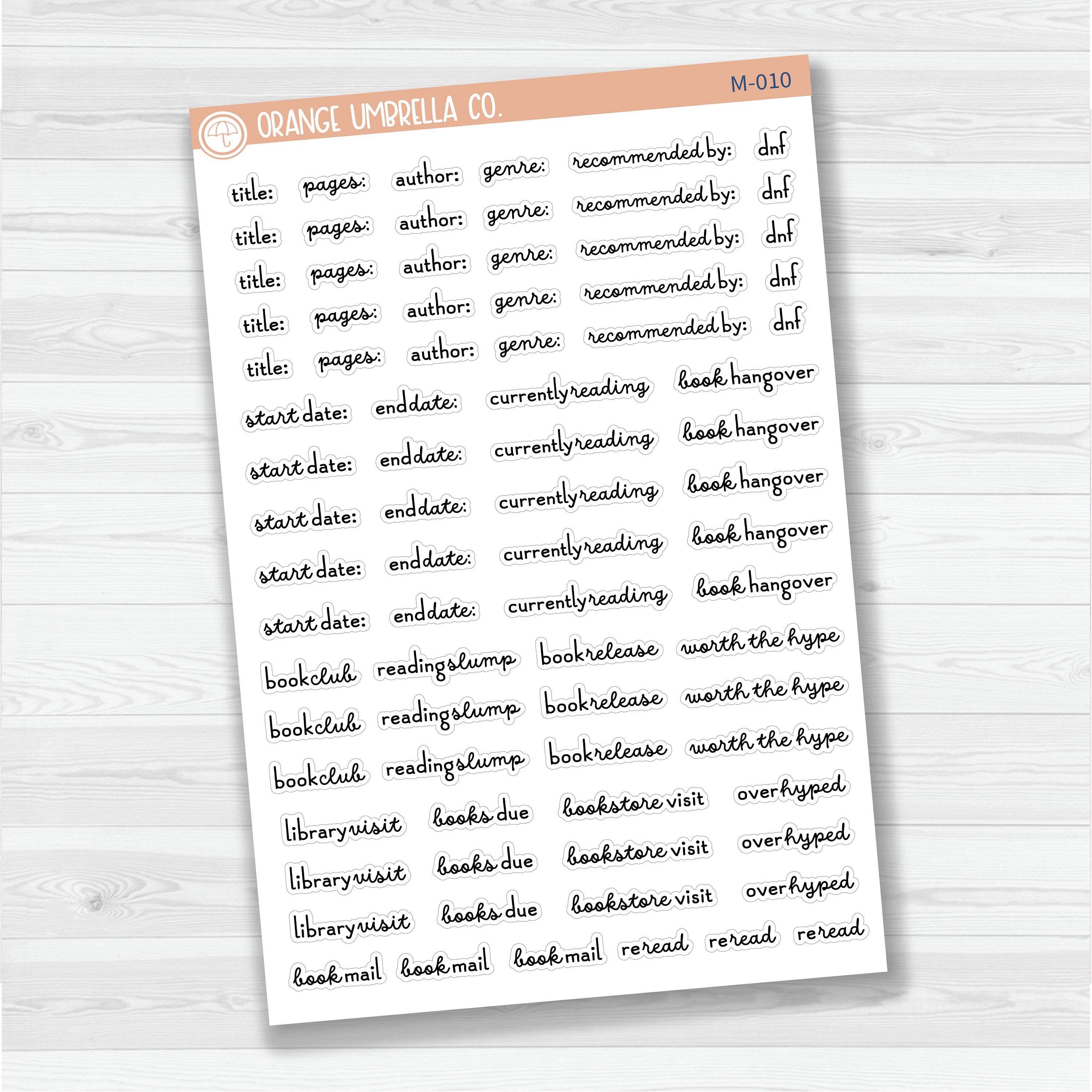 Reading Journal Mixed Sheets Planner Stickers | M-009 & M-010