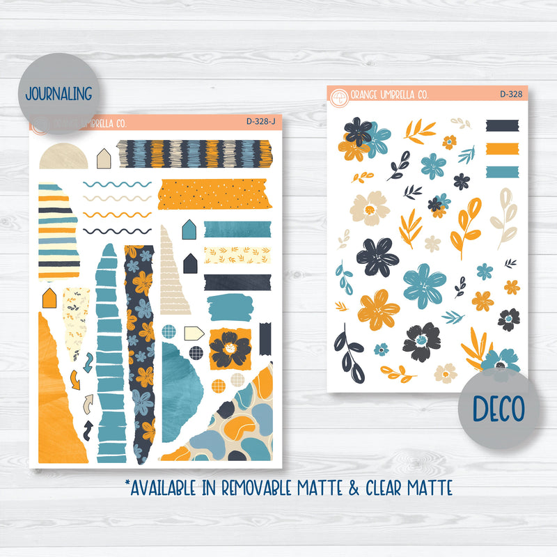 Blue Yellow Floral Stickers | Kit Deco Journaling Planner Stickers | Casual Friday | D-328