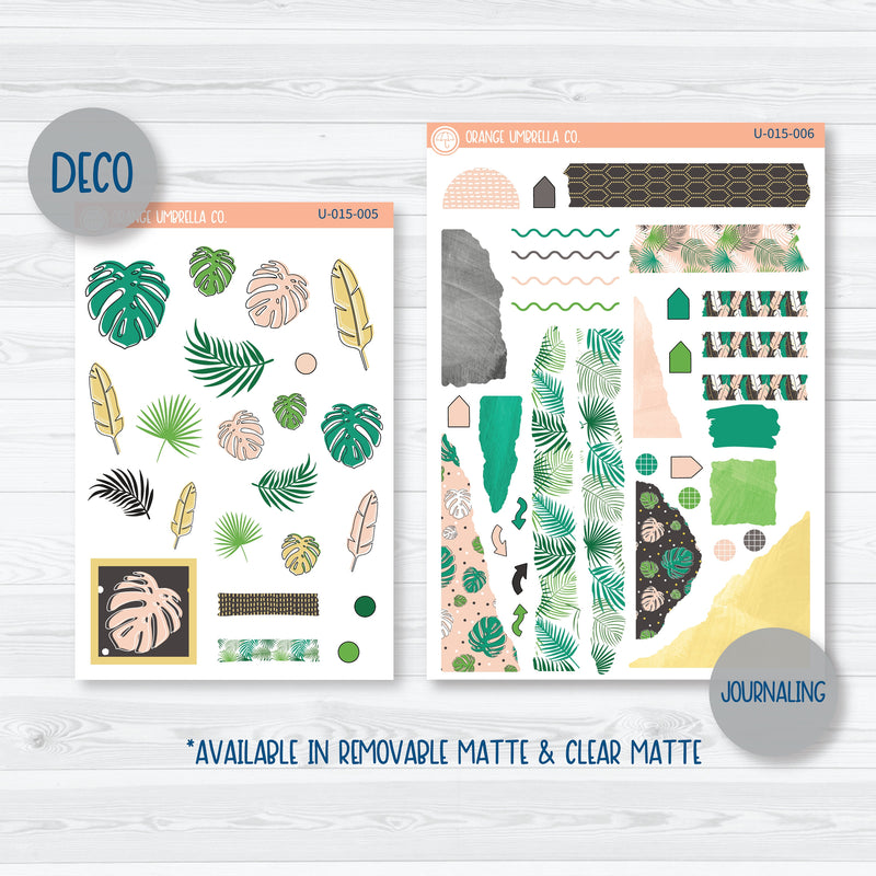 Tropical Leaves Universal Planner Kit | Journal Style Planner Kit Stickers | U-015