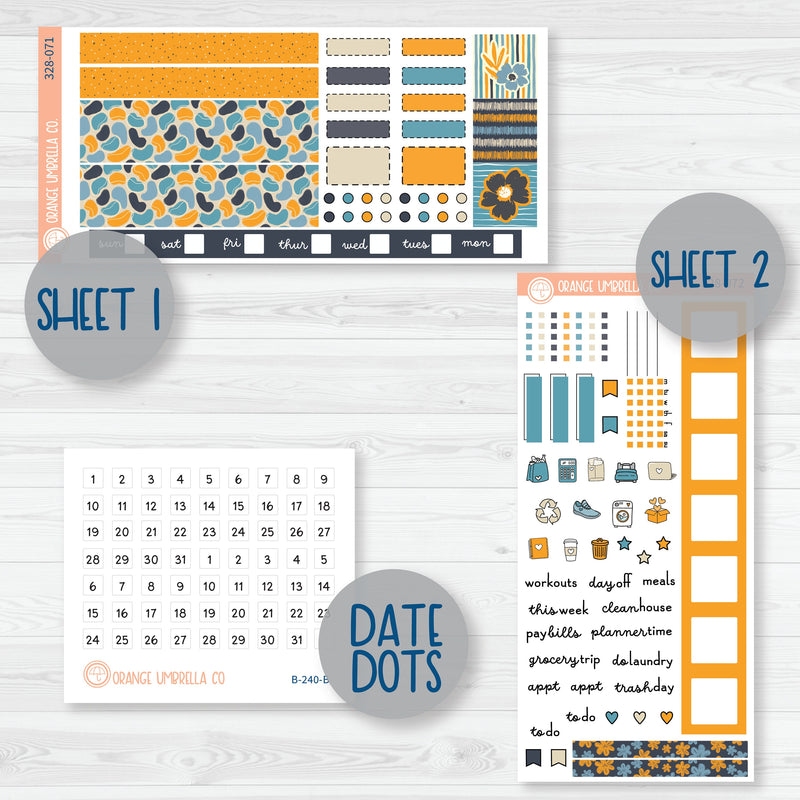 Blue & Yellow Floral Hobonichi Weeks Planner Kit Stickers | Casual Friday | 328-071
