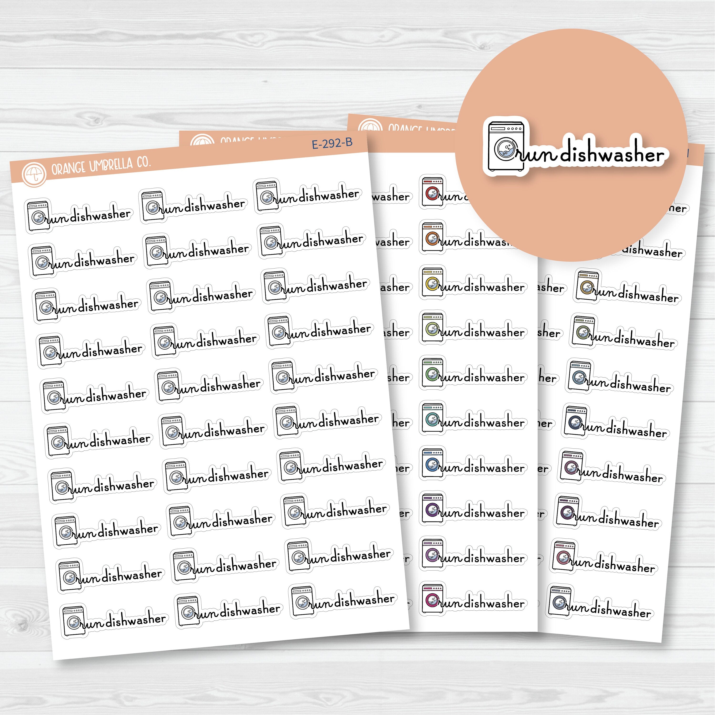 Run Dishwasher Icon Script Planner Stickers | F16 | E-292
