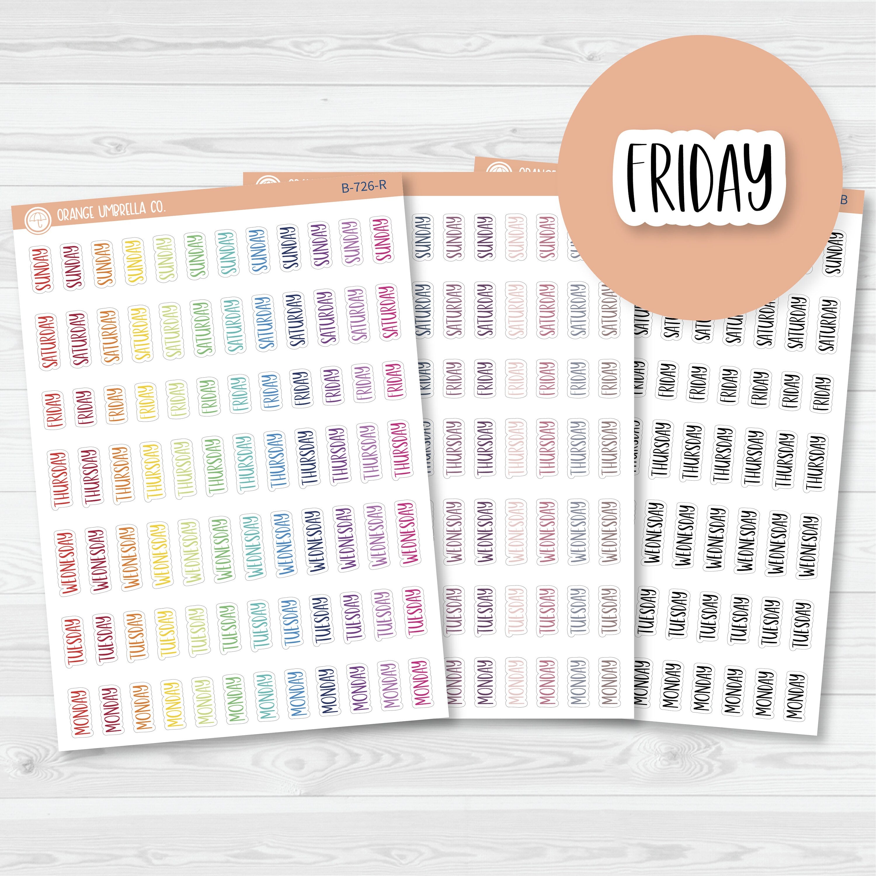 Days of the Week Header Planner Stickers | F13 | B-726