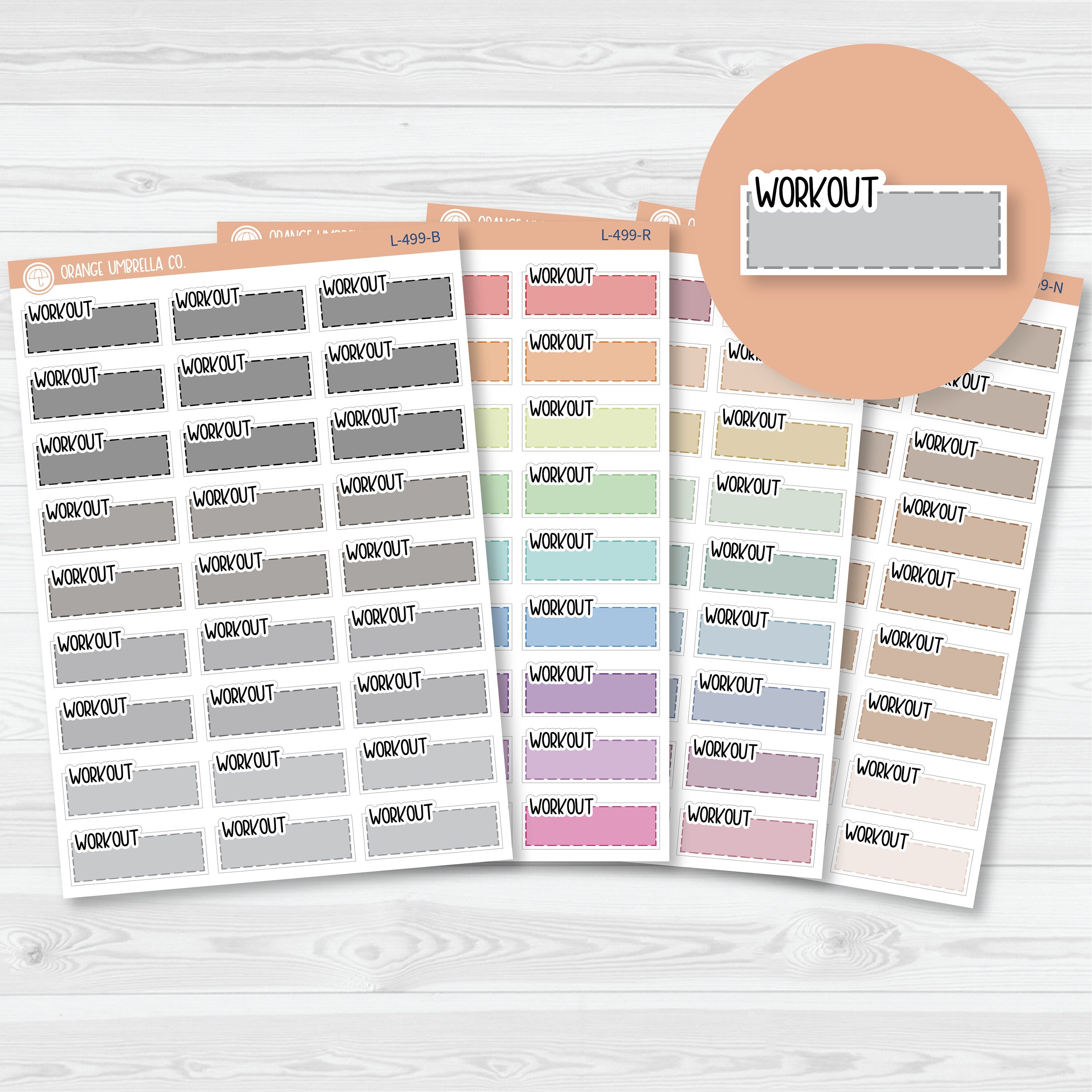 Workout Color Stitched Quarter Box Planner Stickers | L-499