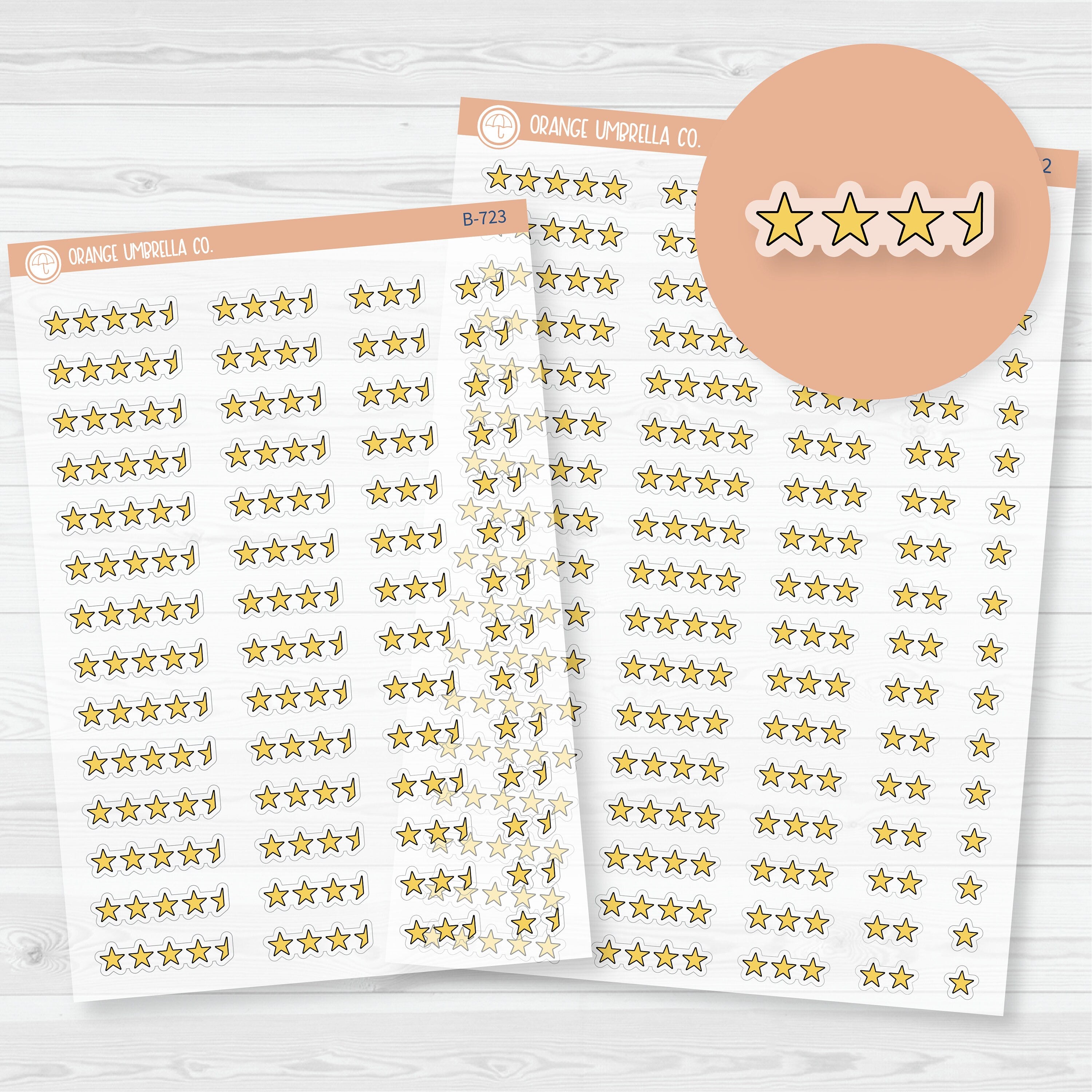 Star\Half Star Rating - Movie and Book Icon Tracker Planner Stickers | Clear Matte | B-722 & B-723-CM
