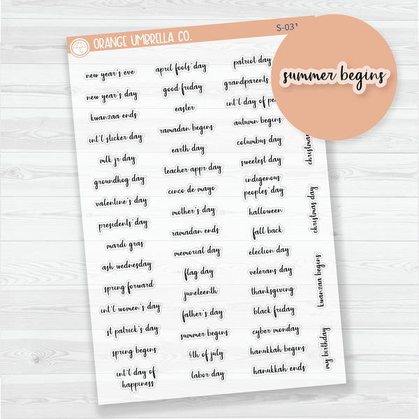 US Holiday Script Planner Stickers | F14 | Clear Matte | S-031-BCM