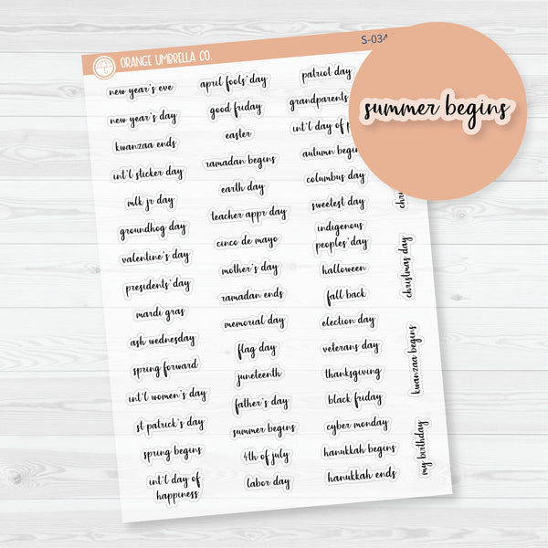 US Holiday - Mini Script Planner Stickers | F14 | Clear Matte | S-034-BCM