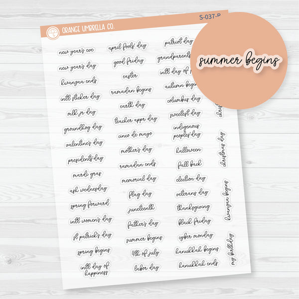 US Holiday - Mini Script Planner Stickers | F15 | Clear Matte | S-037-BCM