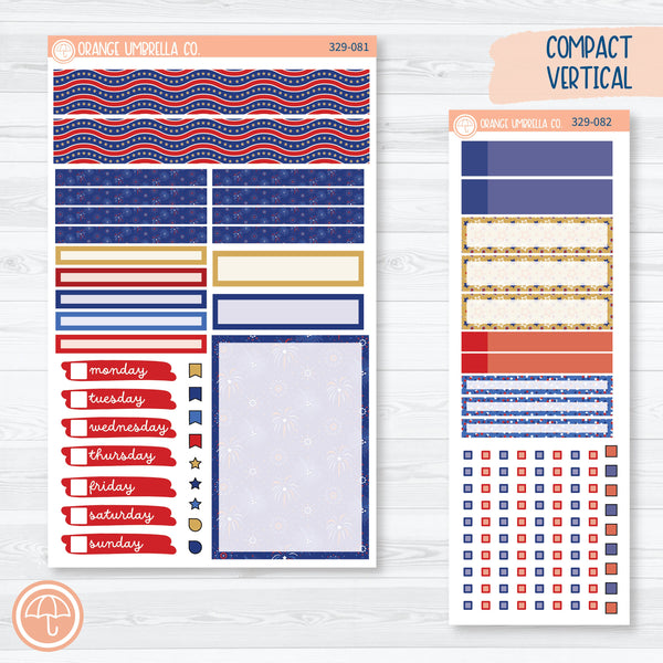 4th Of July Kit | Compact Vertical Planner Kit Stickers for Erin Condren | Liberty | 329-081