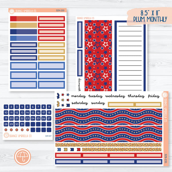 4th Of July Monthly | 8.5x11 Plum Monthly Planner Kit Stickers | Liberty | 329-231