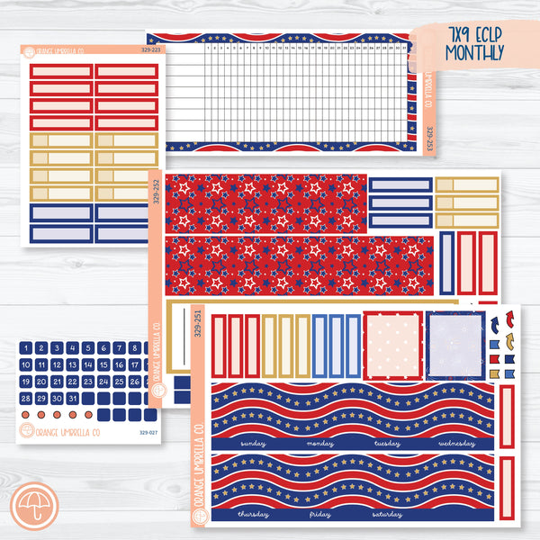4th of July Monthly Kit | 7x9 ECLP Monthly & Dashboard Planner Kit Stickers | Liberty | 329-251