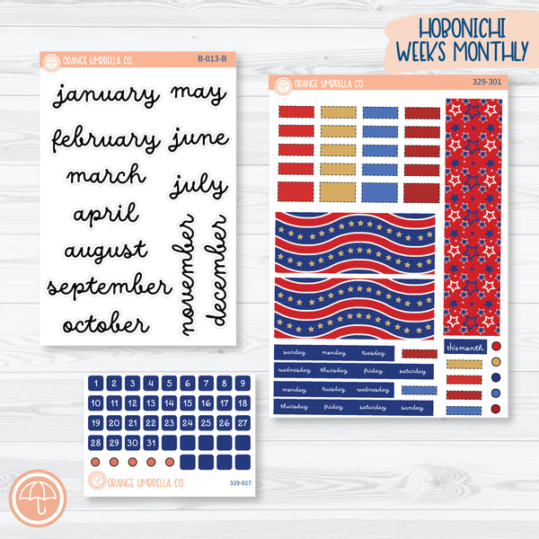 4th Of July Monthly Kit | Hobonichi Weeks Monthly Planner Kit Stickers | Liberty | 329-301