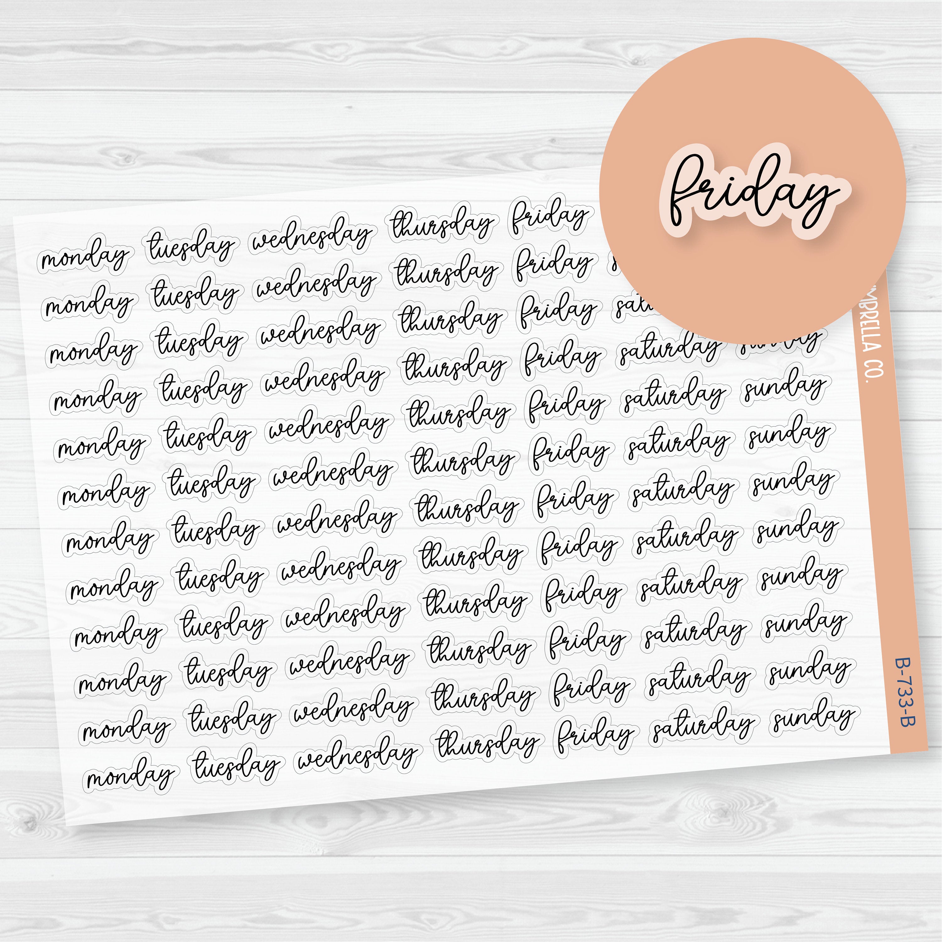 Day of the Week Header Planner Stickers | F15 | Clear Matte | B-733-BCM