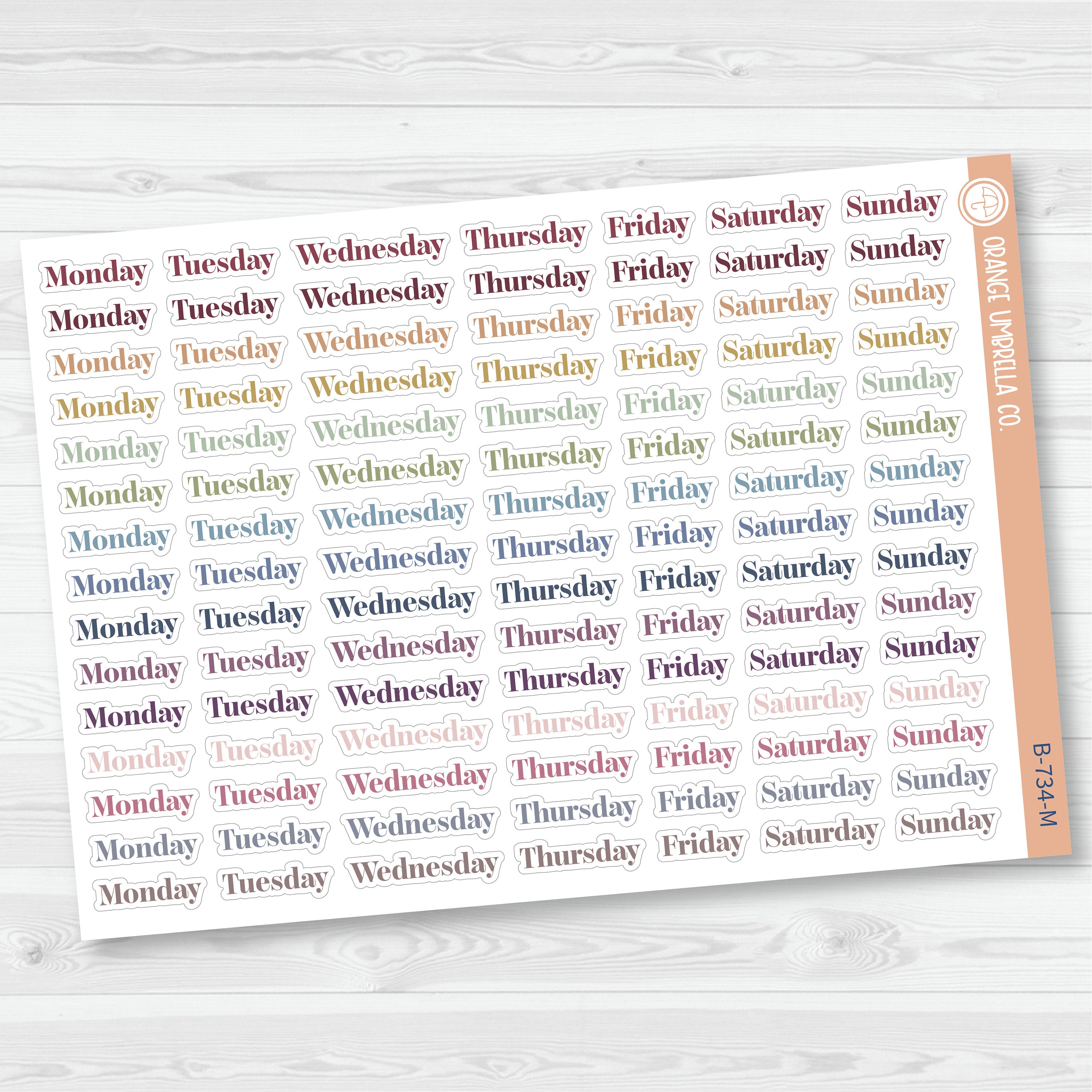 Day of the Week Header Planner Stickers | F19 | B-734