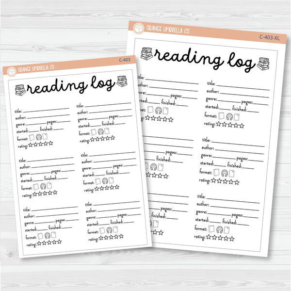NP-Reading Log Tracker Full Page A5 & 7x9 Size Deco Planner Stickers | C-403