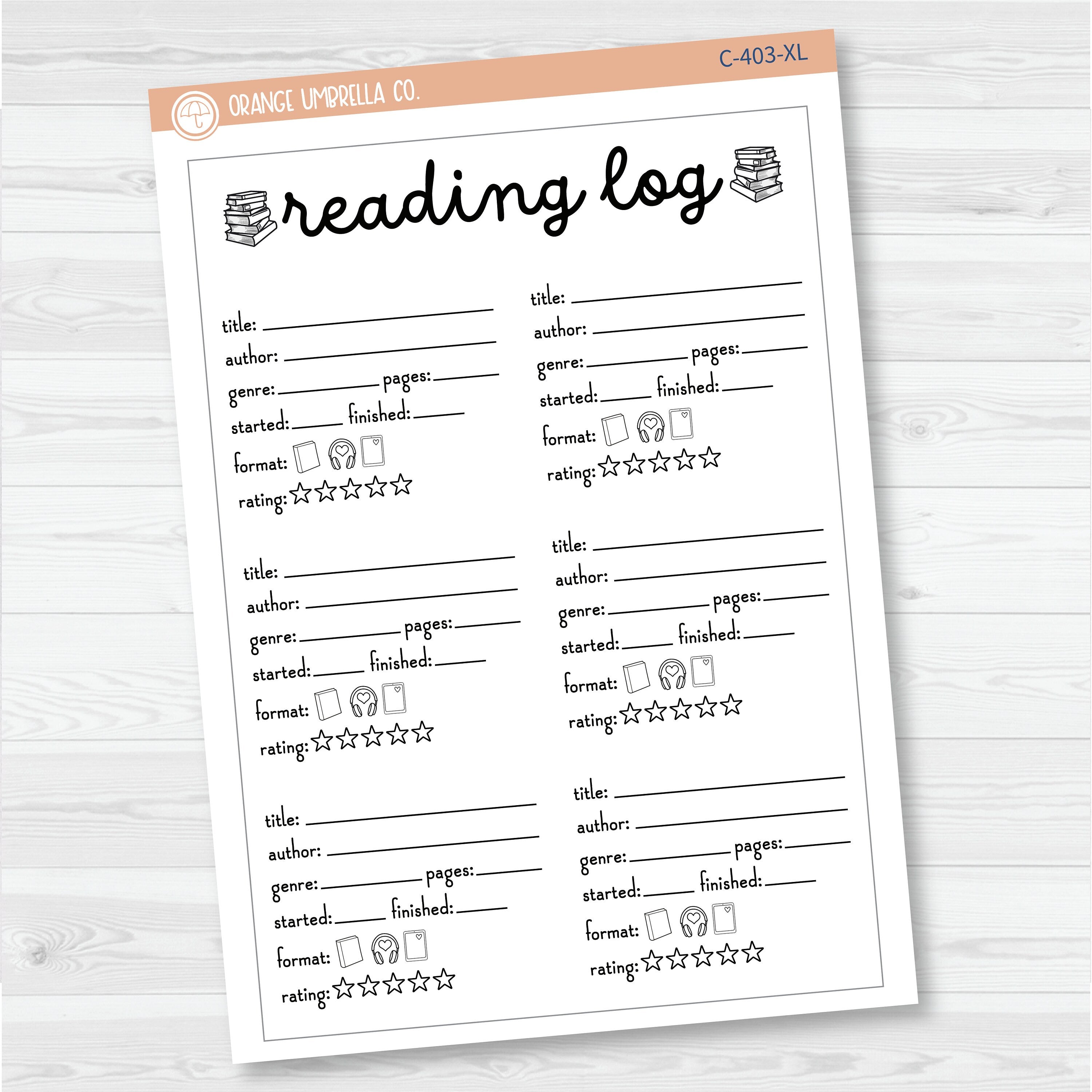 NP-Reading Log Tracker Full Page A5 & 7x9 Size Deco Planner Stickers | C-403