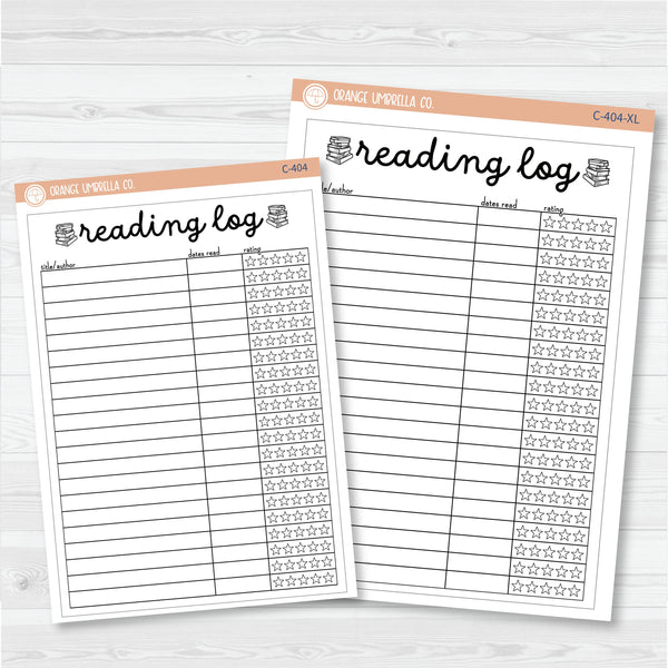 NP-Reading Log With Ratings Tracker Full Page A5 & 7x9 Size Deco Planner Stickers | C-404
