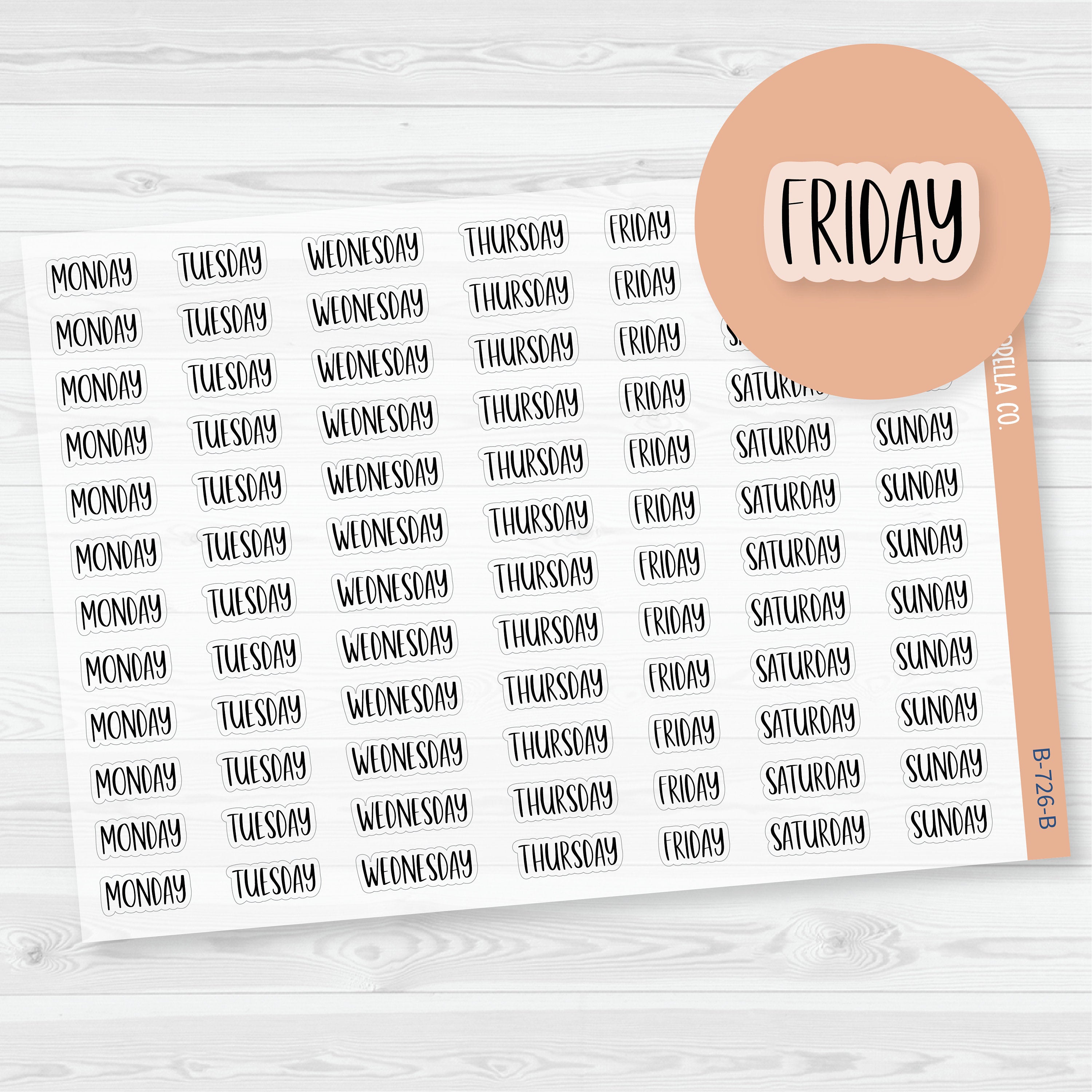 Days of the Week Header Planner Stickers | F13 | Clear Matte| B-726-BCM
