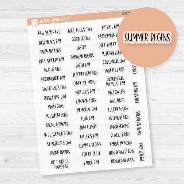 US Holiday - Mini Script Planner Stickers | F13 | Clear Matte | S-028-BCM