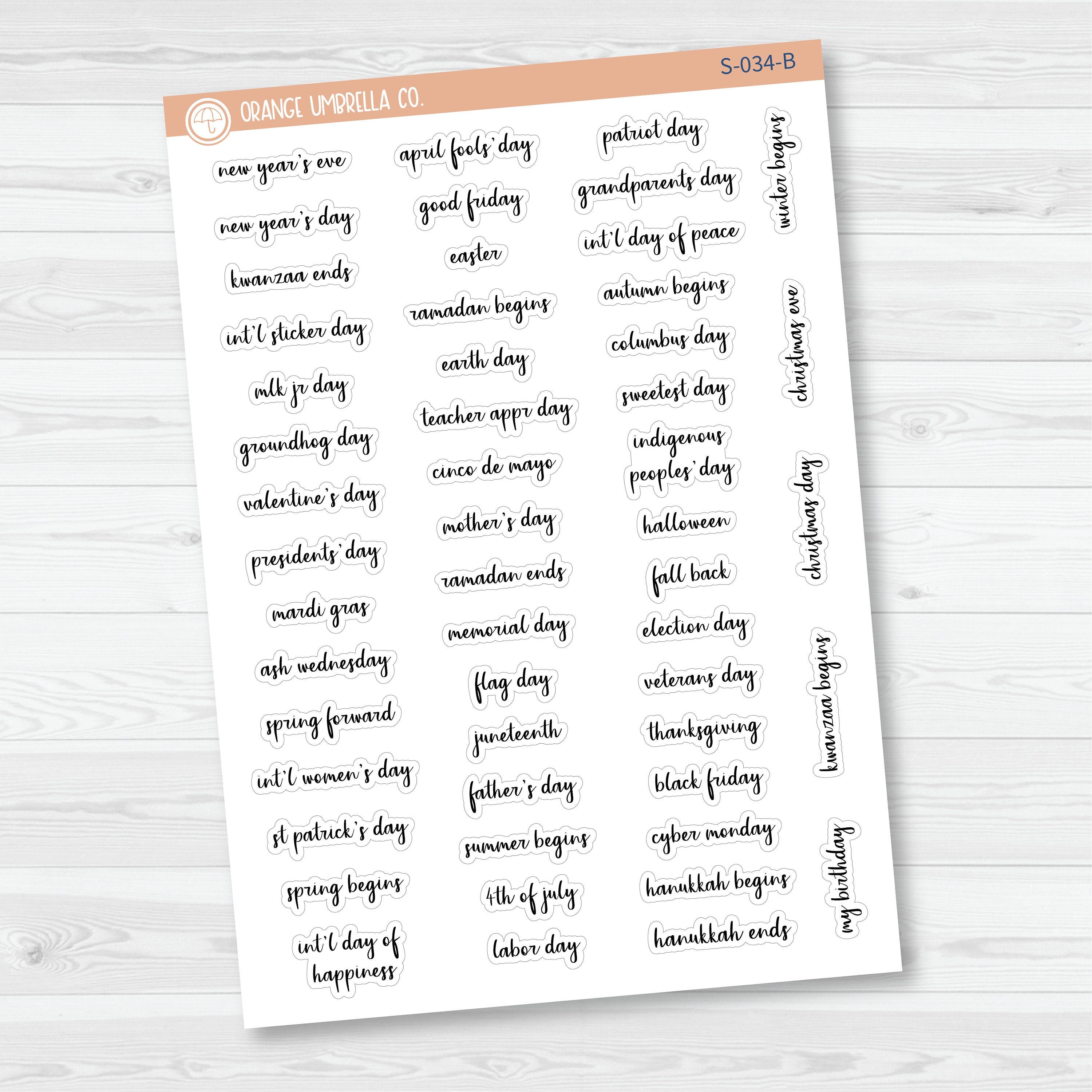 US Holiday - Mini Script Planner Stickers | F14 | S-034