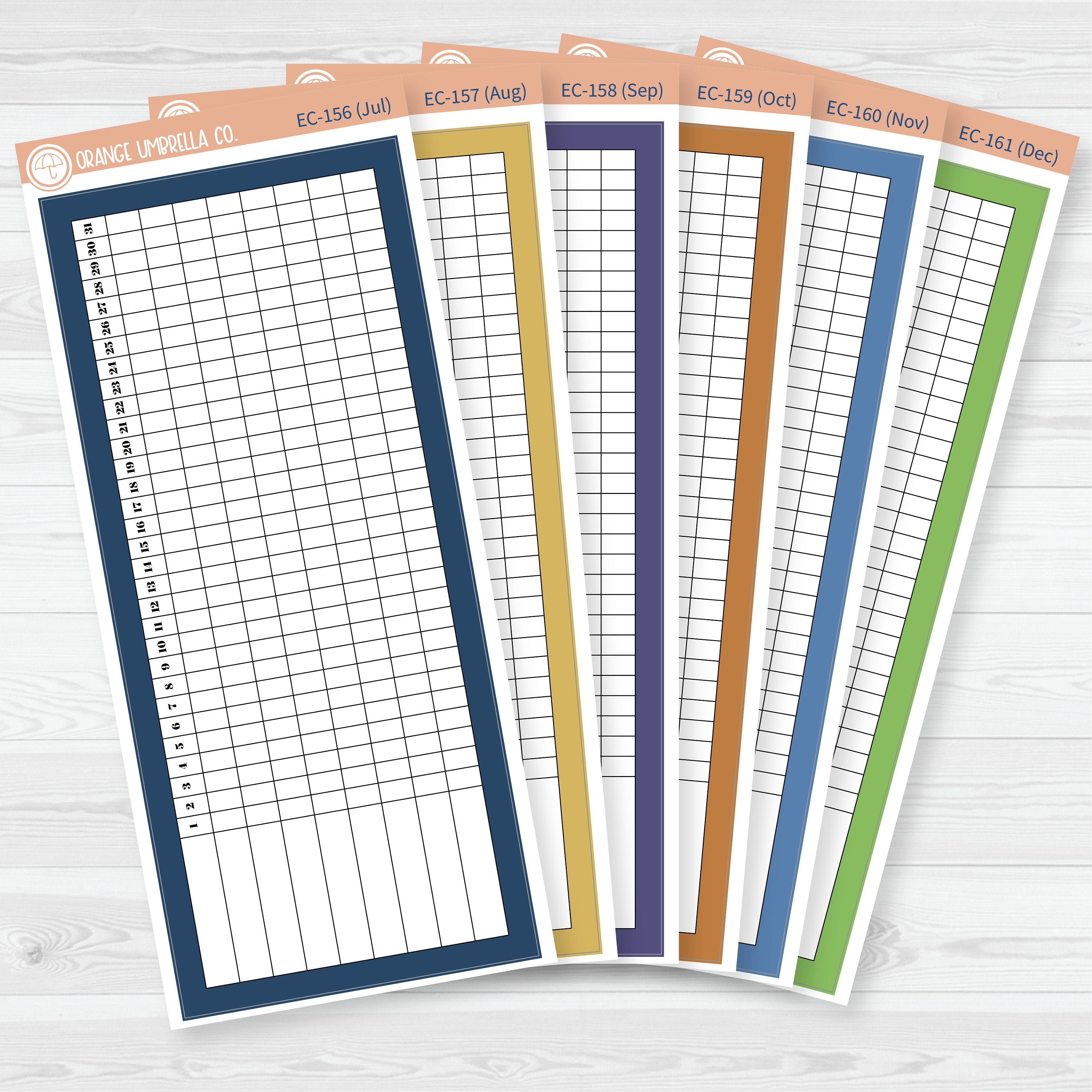 7x9 Habit Tracker Dashboard Planner Stickers | EC Palette July to Dec | ECP-156-ECP-161