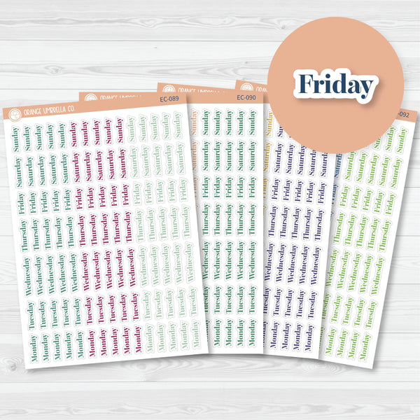 NP-Days of the Week Script Planner Stickers | F19 | Erin Condren Evolve Palette | EC-089-092